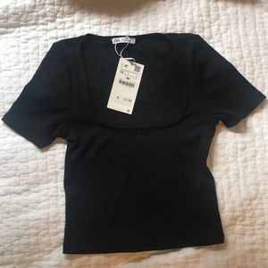 NWT Black Square Neck Ribbed Shirt